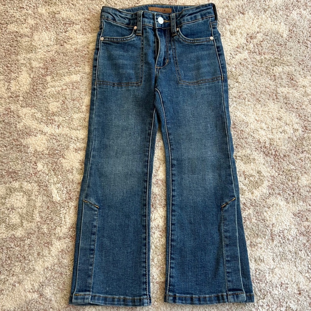 Joes Jeans Girls Size 4 Medium‎ Wash Flare Leg Side Slit Denim Pants Adjustable